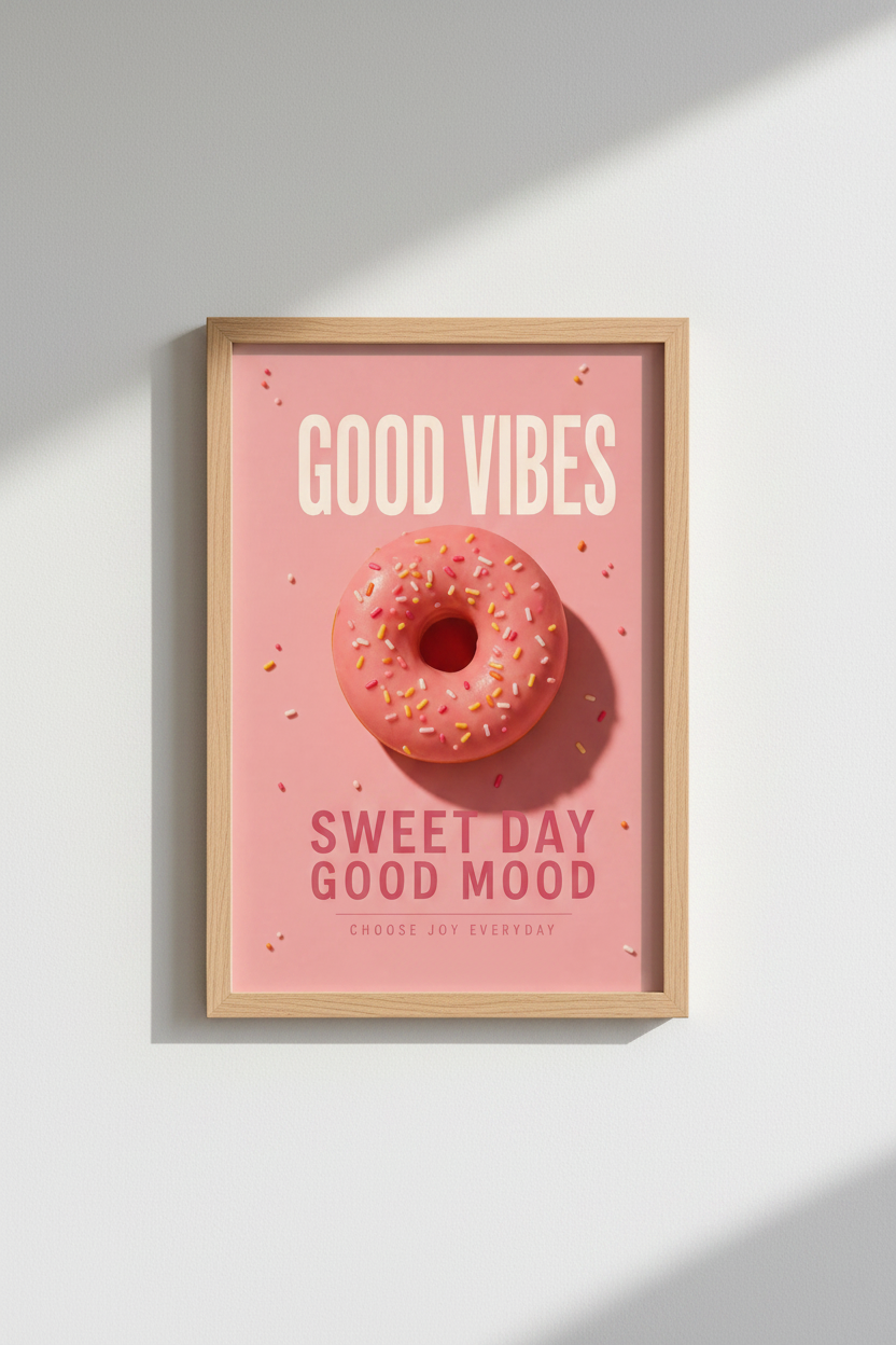 Dopamine Decor Print | Pink Donut Aesthetic Kitchen Art | Pastel Preppy Poster