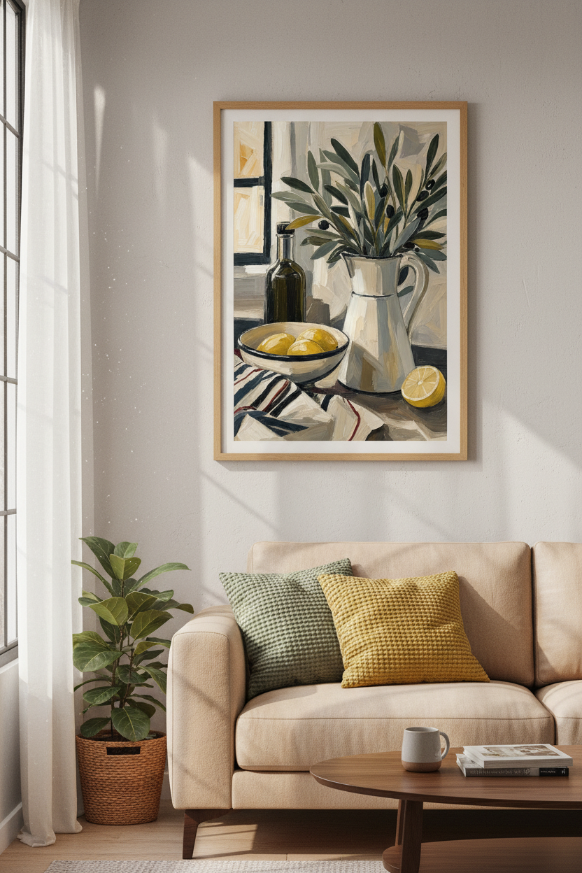 Mediterranean Lemons | Oil Painting Style, Kitchen Still Life Wall Art