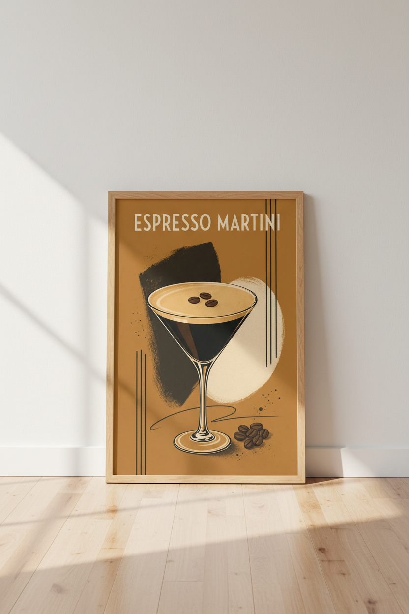 Espresso Martini Cocktail Wall Art Print | Kitchen Bar Decor | Mid Century Modern Poster
