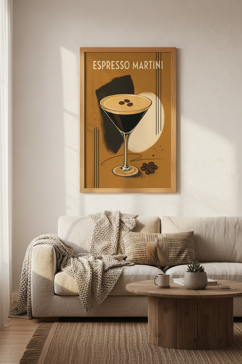 Espresso Martini Cocktail Wall Art Print | Kitchen Bar Decor | Mid Century Modern Poster