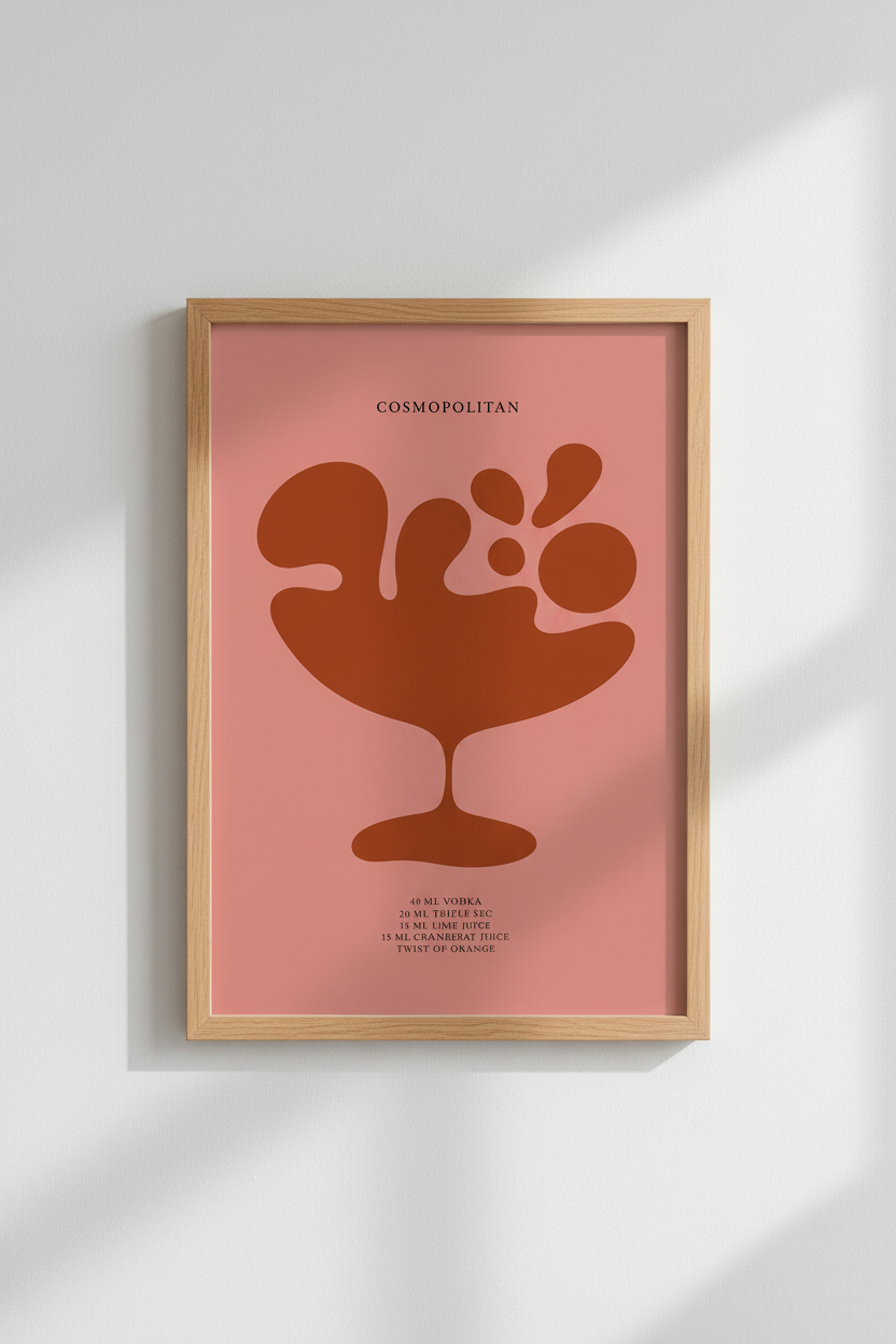 Cosmopolitan Cocktail Wall Art | Pink Abstract Bar Decor | Minimalist Poster