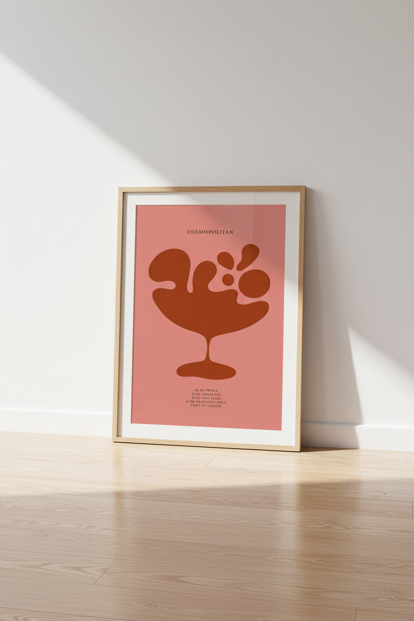 Cosmopolitan Cocktail Wall Art | Pink Abstract Bar Decor | Minimalist Poster