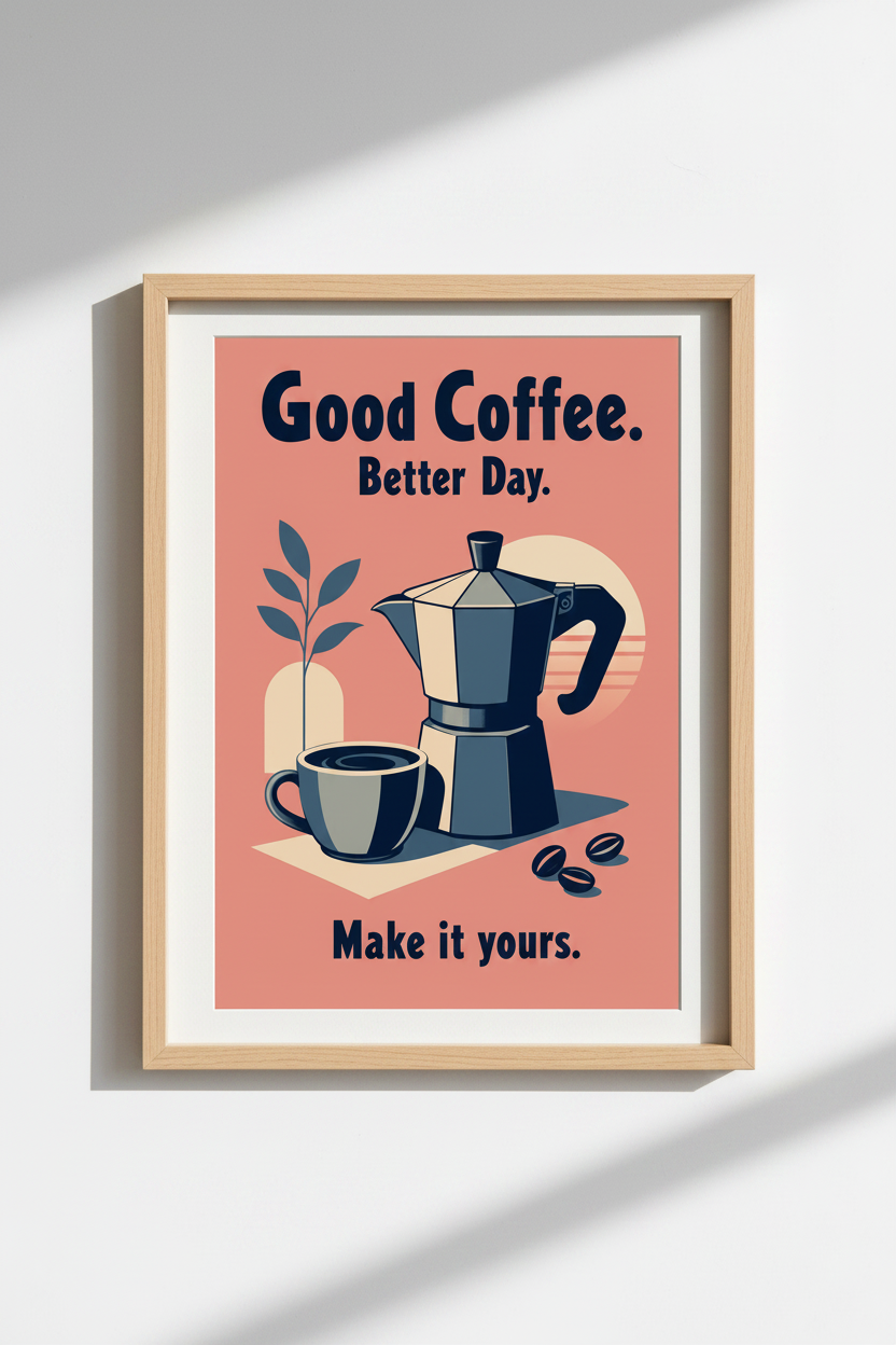 Retro Coffee Poster | Kitchen Wall Art Print, Mid Century Cafe Decor
