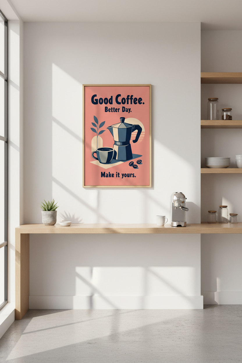Retro Coffee Poster | Kitchen Wall Art Print, Mid Century Cafe Decor
