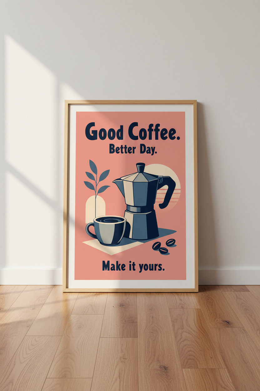 Retro Coffee Poster | Kitchen Wall Art Print, Mid Century Cafe Decor