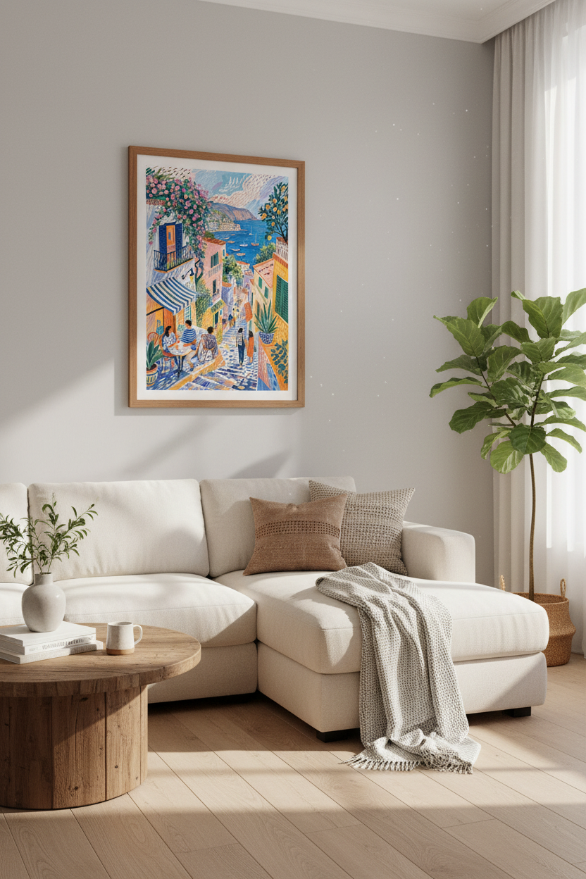 Amalfi Coast Italy Print | Colorful Mediterranean Scene, Living Room Decor