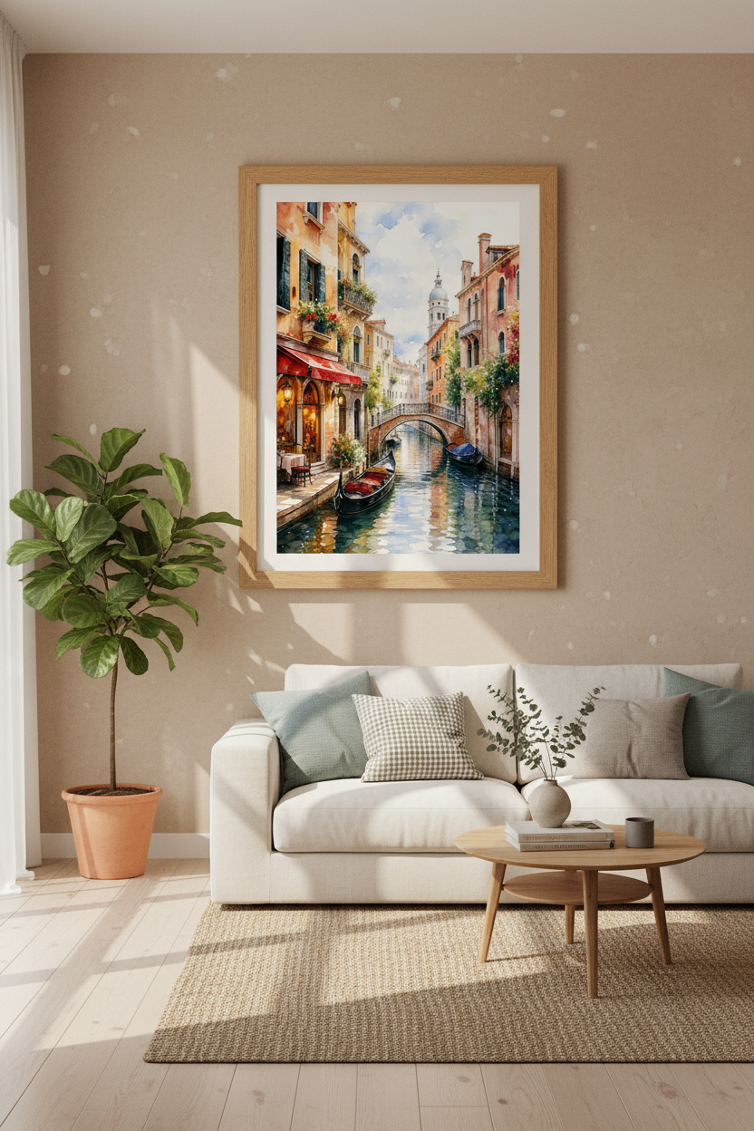 Venice Italy Gondola Canal Watercolor Wall Art | Travel Poster | Mediterranean Decor