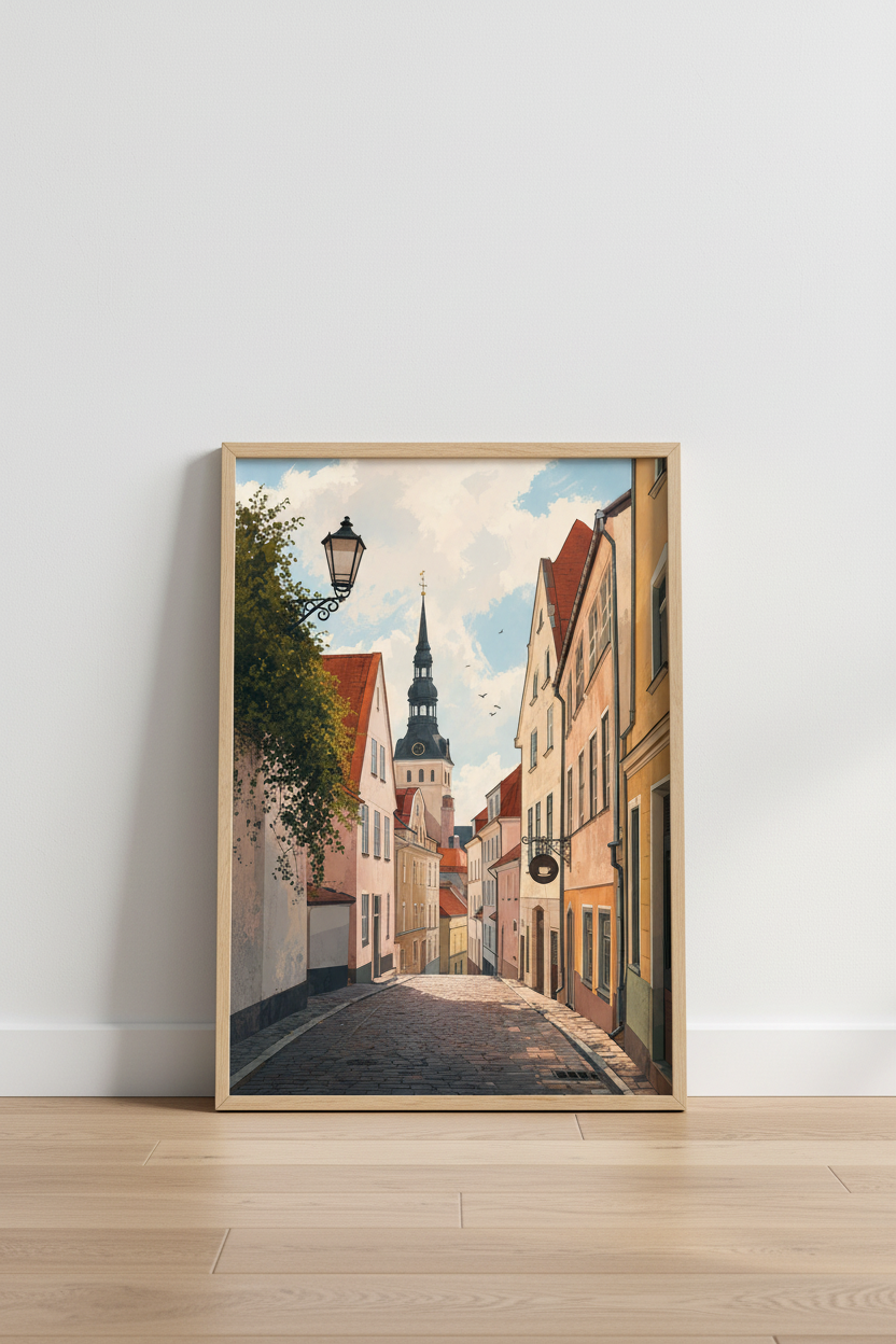 European Old Town Street Wall Art | Pastel City Decor | Architectural Poster