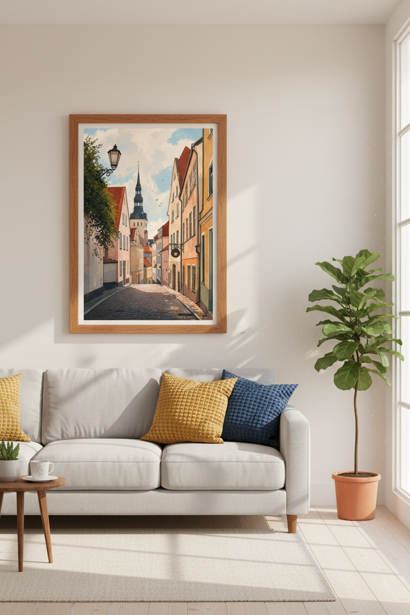 European Old Town Street Wall Art | Pastel City Decor | Architectural Poster