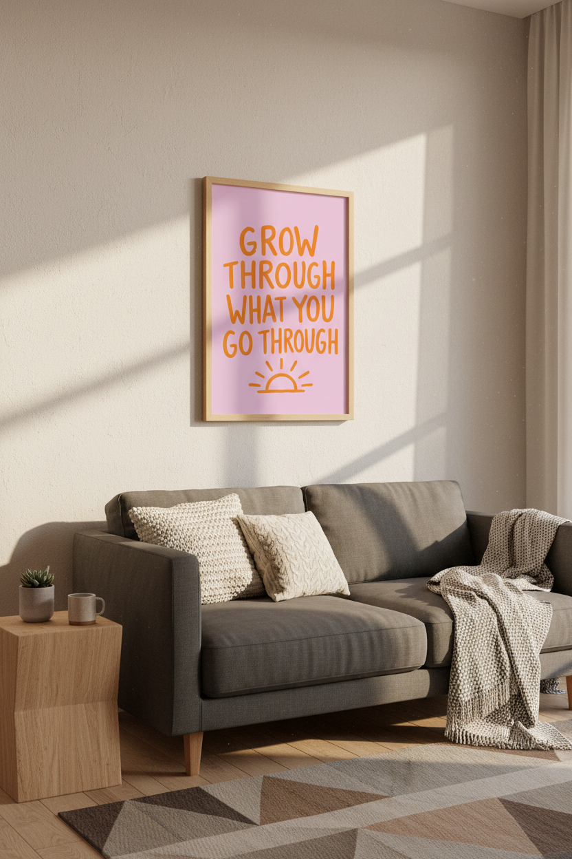 Typography Wall Art Print | Pink & Orange Retro Quote Poster | Dorm & Office Decor