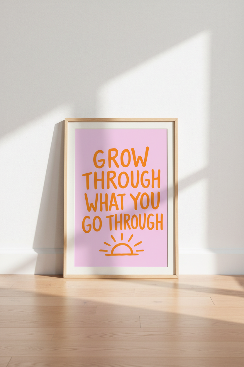 Typography Wall Art Print | Pink & Orange Retro Quote Poster | Dorm & Office Decor