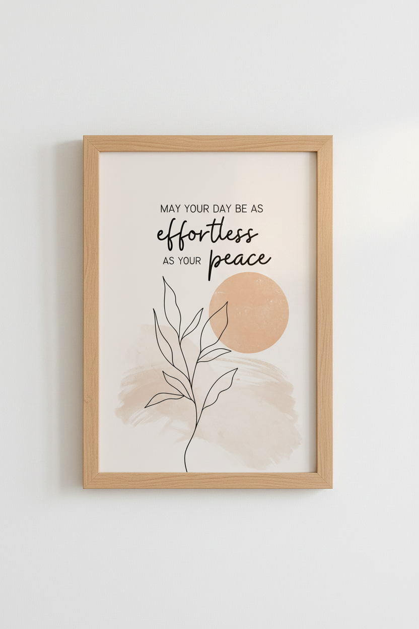 Effortless Peace Quote Wall Art | Boho Botanical Print | Minimalist Zen Poster