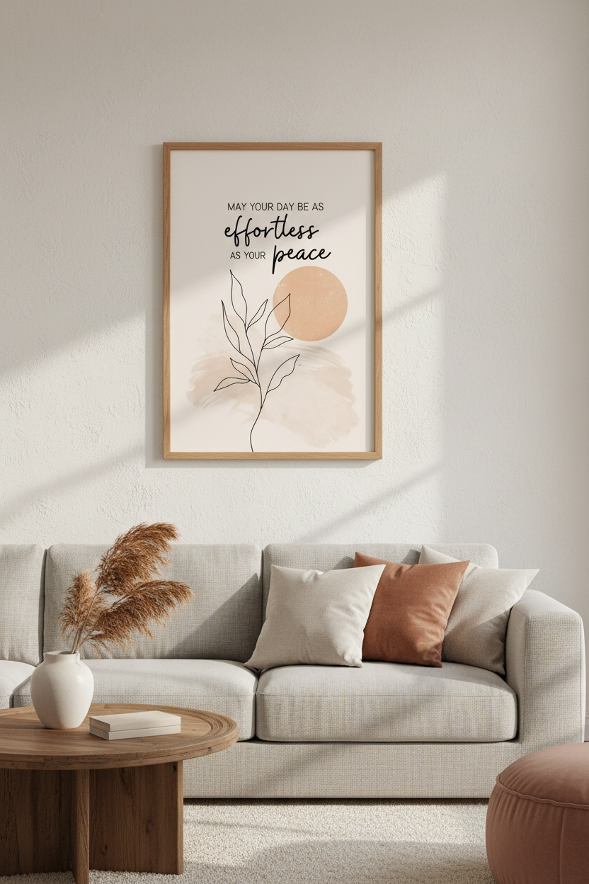 Effortless Peace Quote Wall Art | Boho Botanical Print | Minimalist Zen Poster
