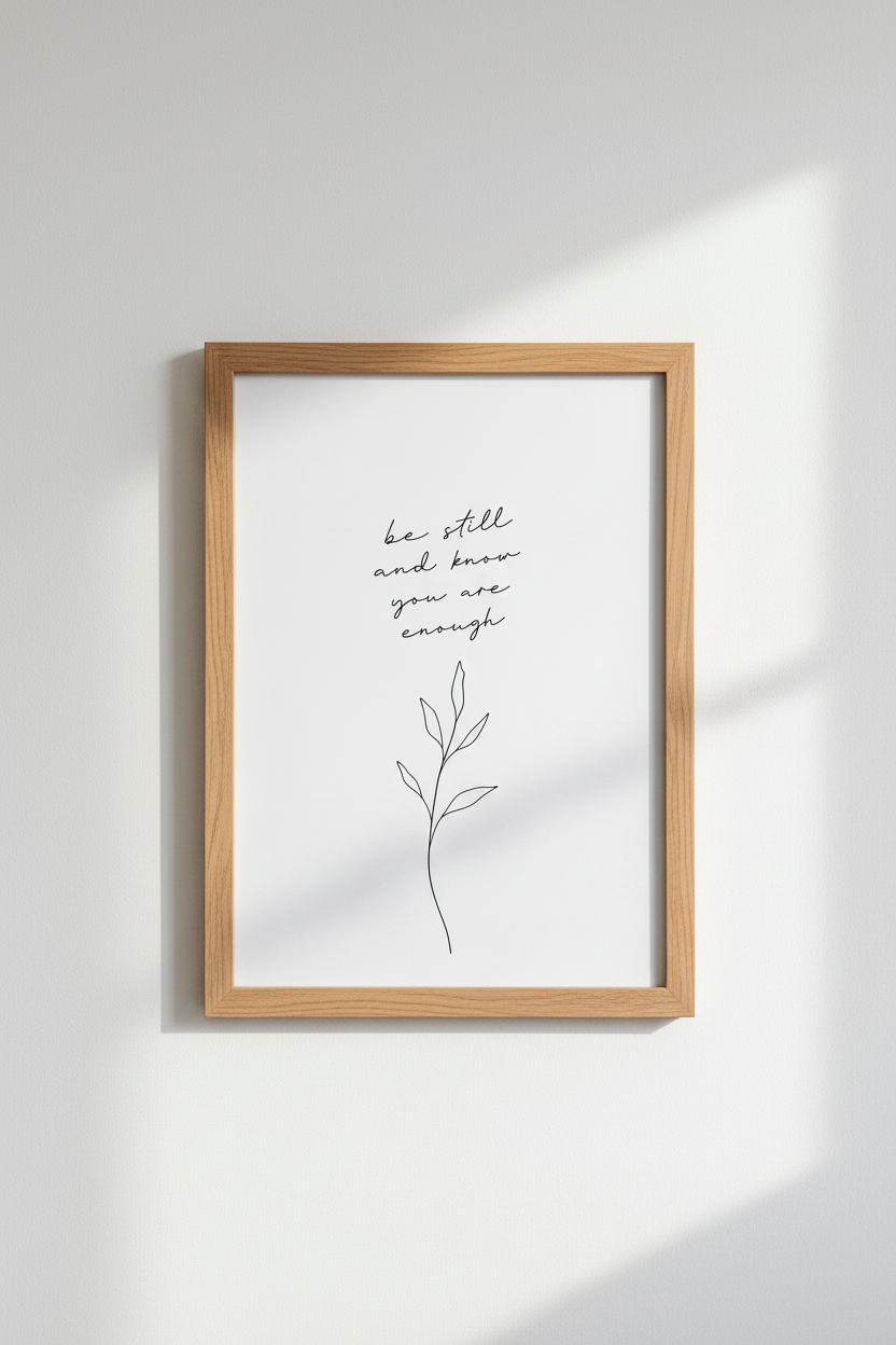 Be Still and Know Poster | Minimalist Botanical Quote Art, Home Office Decor