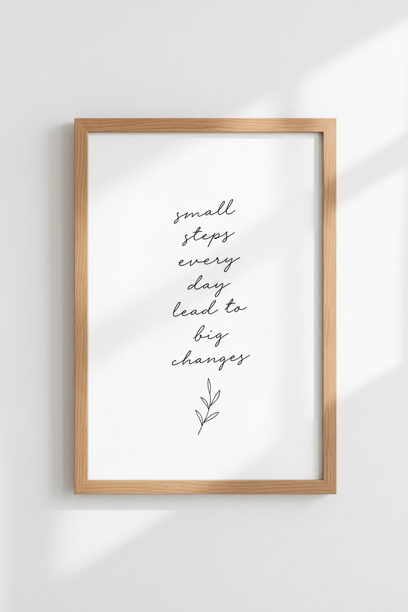 Small Steps Every Day Quote | Minimalist Script, Home Office Wall Art Print
