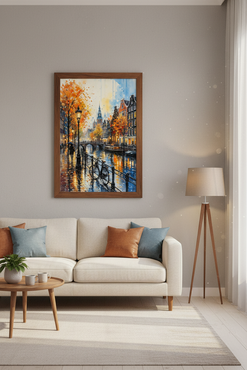Amsterdam Canal Watercolor Wall Art | Cityscape Poster | Autumn Home Decor