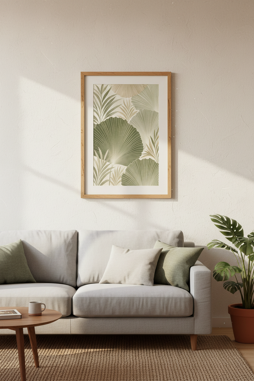 Palm Leaf Botanical Wall Art | Sage Green Tropical Poster, Boho Living Room Decor