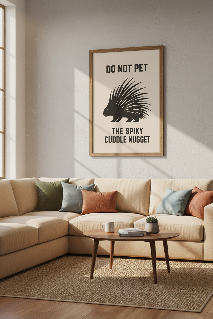 Porcupine Wall Art | Spiky Cuddle Nugget Funny Poster, Minimalist Office Decor