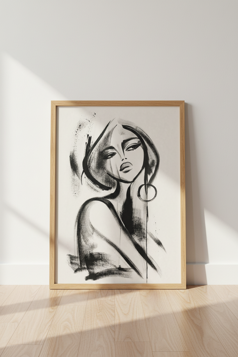 Abstract Woman Art Print | Modern Chic Female Sketch, Minimalist Bedroom Decor Poster