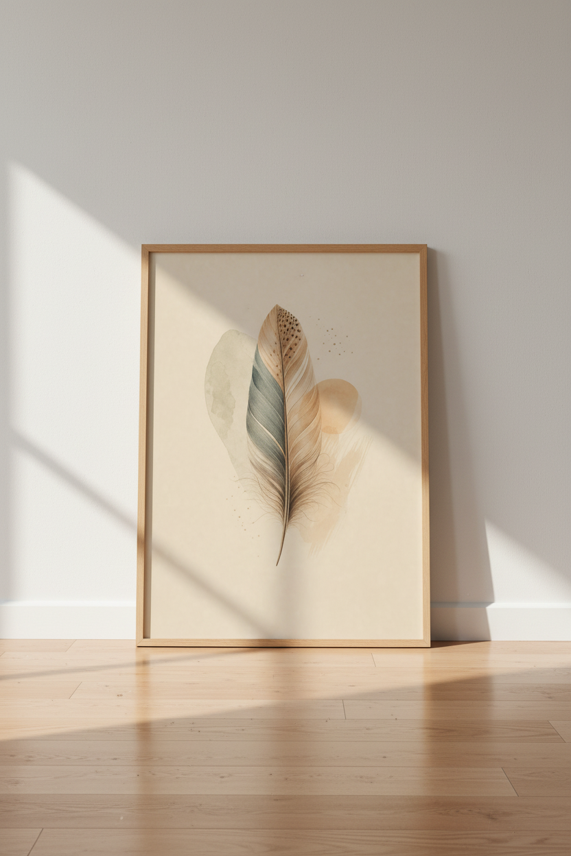 Boho Feather Watercolor Art | Earthy Neutral Tones, Minimalist Bedroom Wall Art