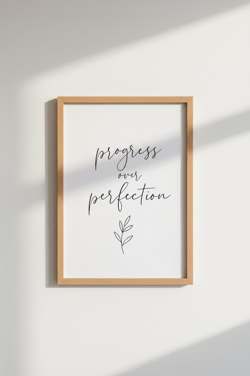 Progress Over Perfection Quote Wall Art | Office Decor | Minimalist Poster