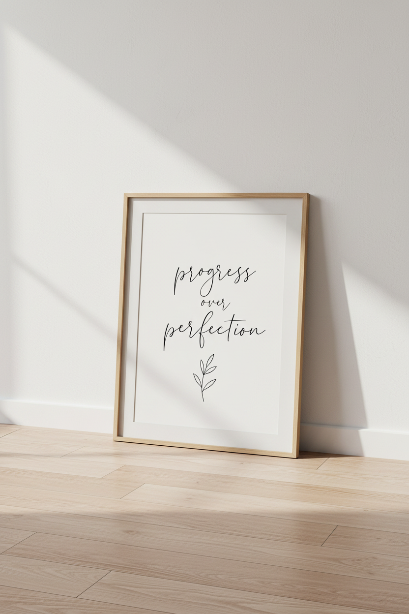 Progress Over Perfection Quote Wall Art | Office Decor | Minimalist Poster