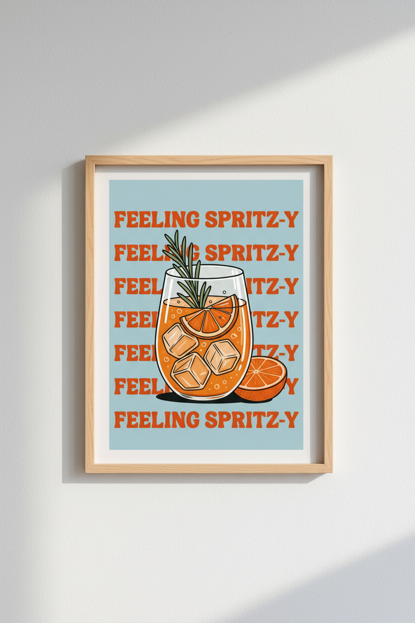 Aperol Spritz Wall Art Print | Retro Kitchen Bar Decor | Colorful Cocktail Poster