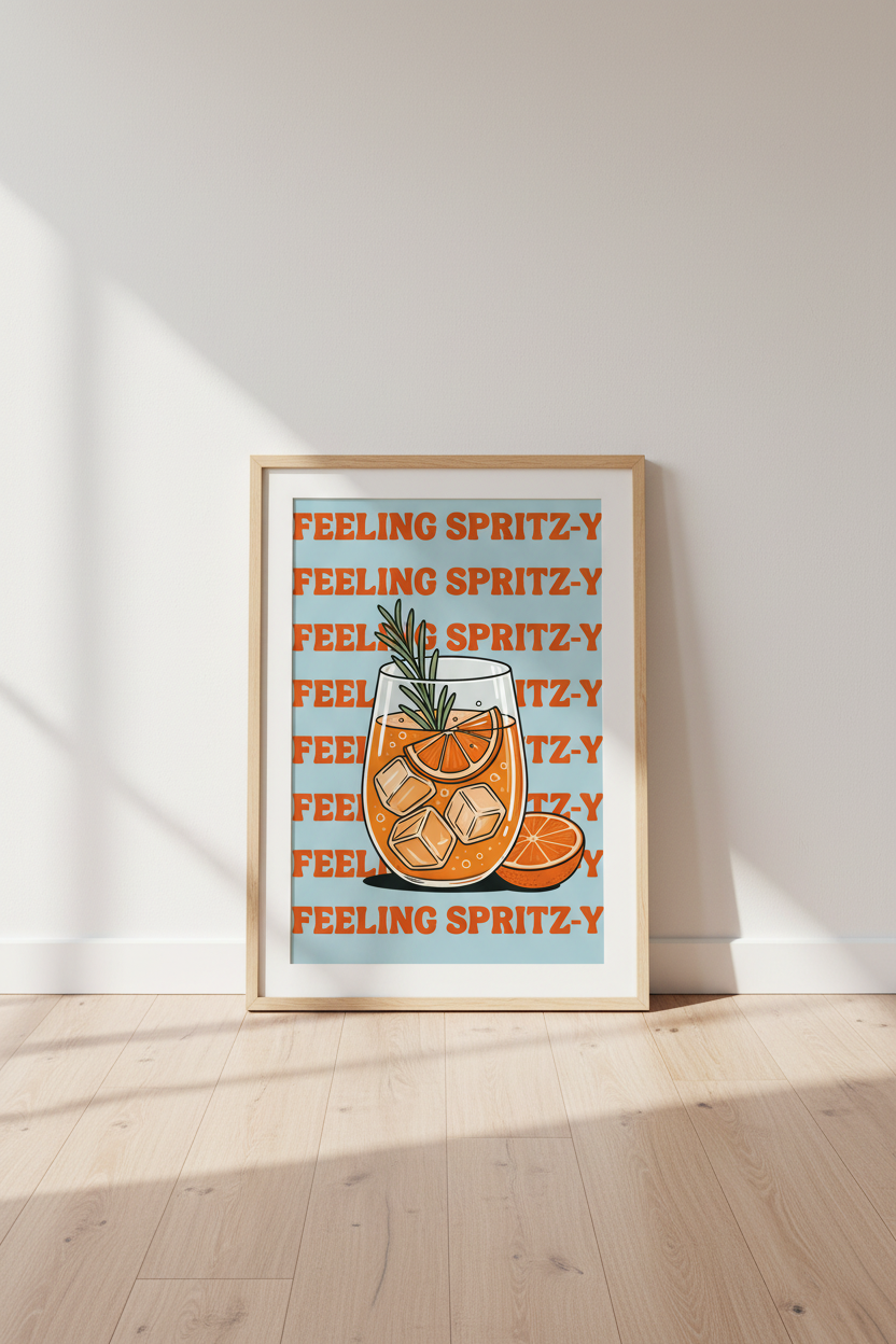 Aperol Spritz Wall Art Print | Retro Kitchen Bar Decor | Colorful Cocktail Poster