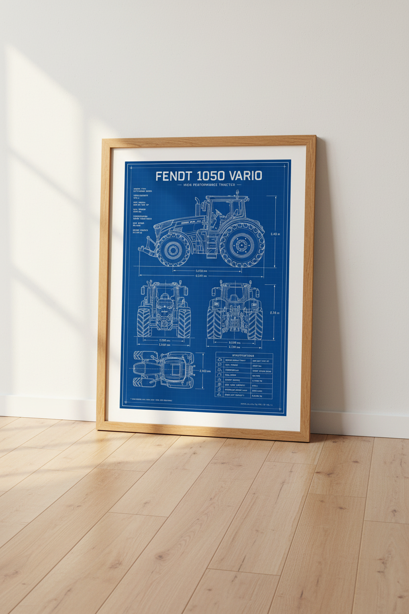 Fendt 1050 Vario Tractor Blueprint Wall Art | Office Decor | Farmhouse Industrial Poster