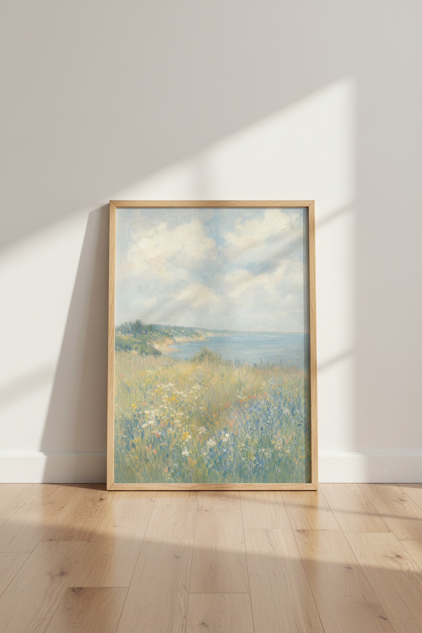 Impressionist Coastal Wall Art Print | Seaside Meadow Decor | Soft Pastel Poster