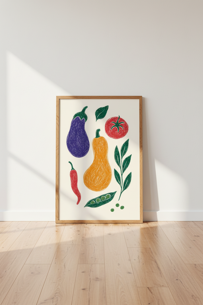 Rustic Vegetable Garden Wall Art Print | Kitchen Decor | Boho Farmhouse Poster
