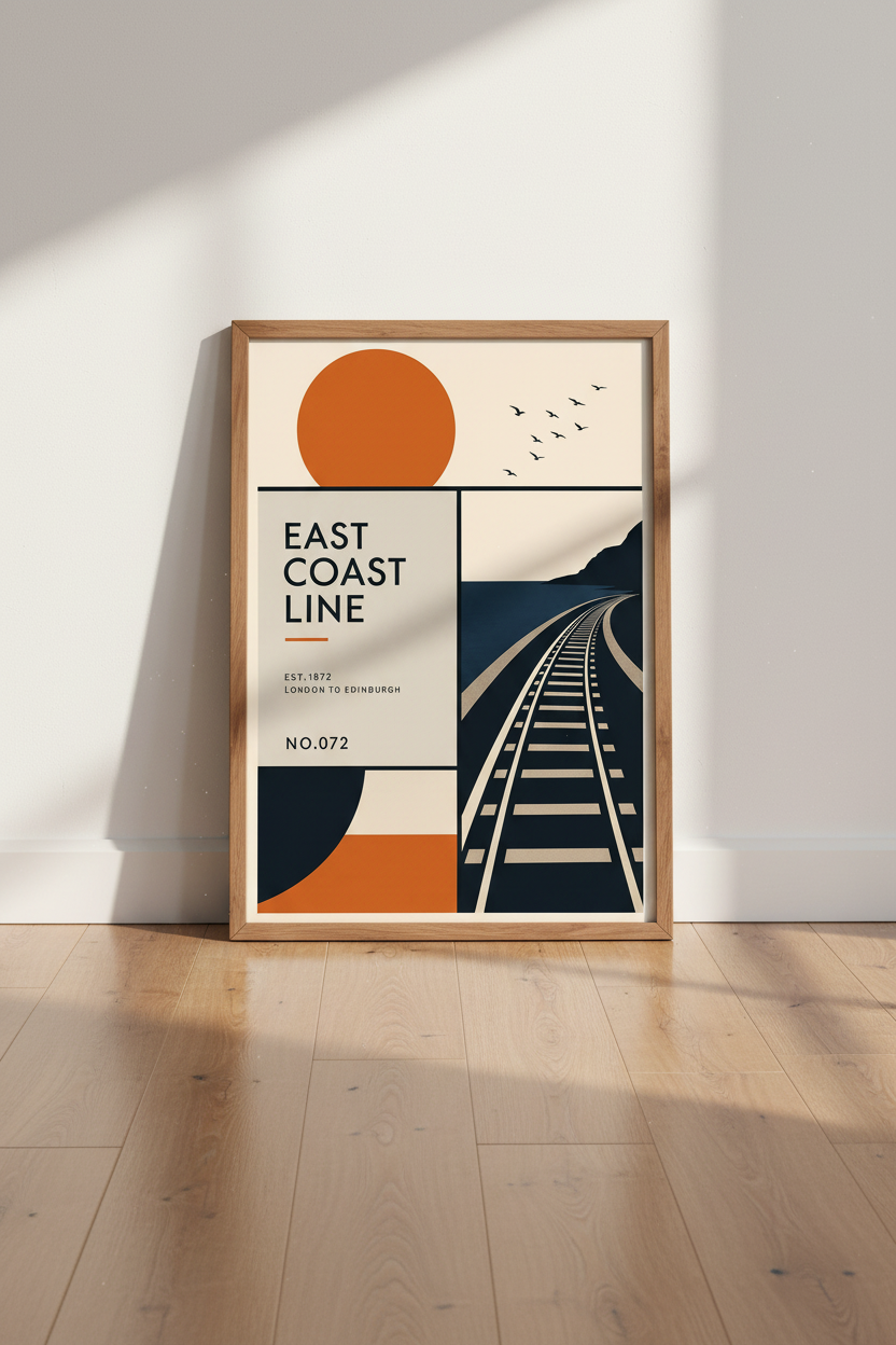 East Coast Line Railway Poster | Retro Minimalist Travel Print | Mid Century Home Decor