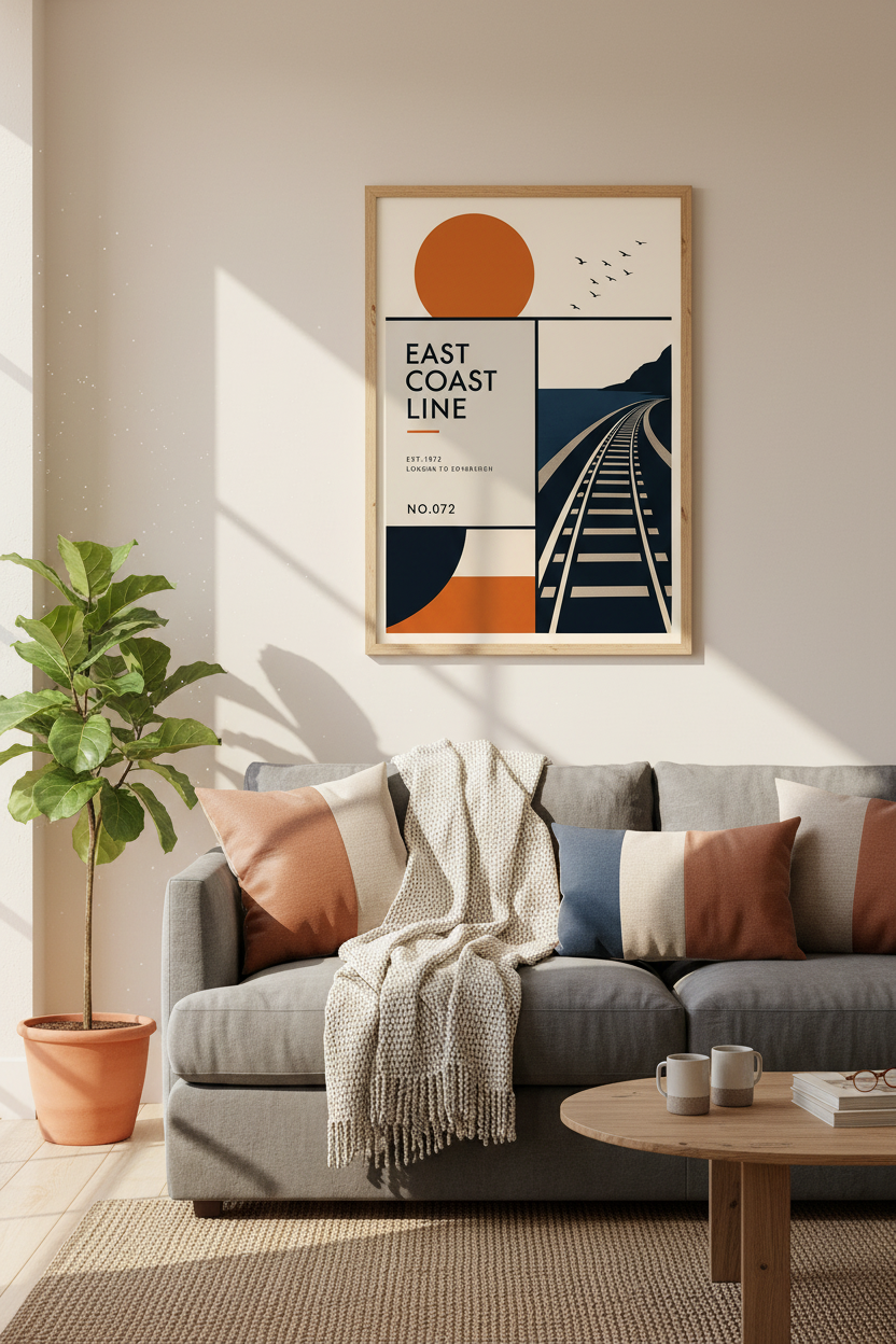 East Coast Line Railway Poster | Retro Minimalist Travel Print | Mid Century Home Decor