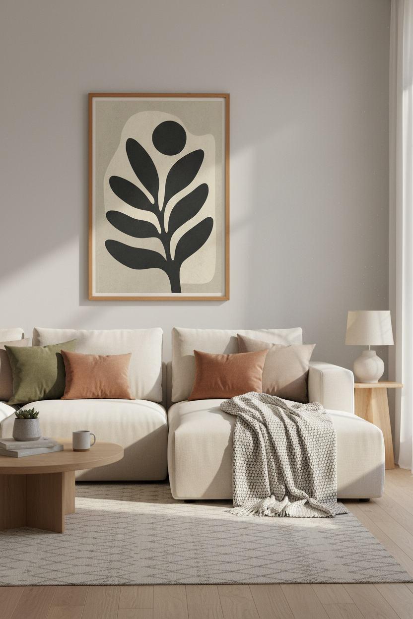 Abstract Botanical Wall Art Print | Modern Neutral Beige, Living Room Decor Poster