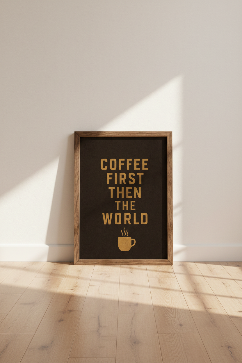 Coffee First Then The World Wall Art | Kitchen Decor | Minimalist Typography Poster
