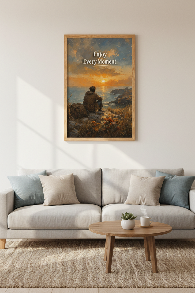 Enjoy Every Moment Sunset Wall Art | Impressionist Landscape | Coastal Decor Poster
