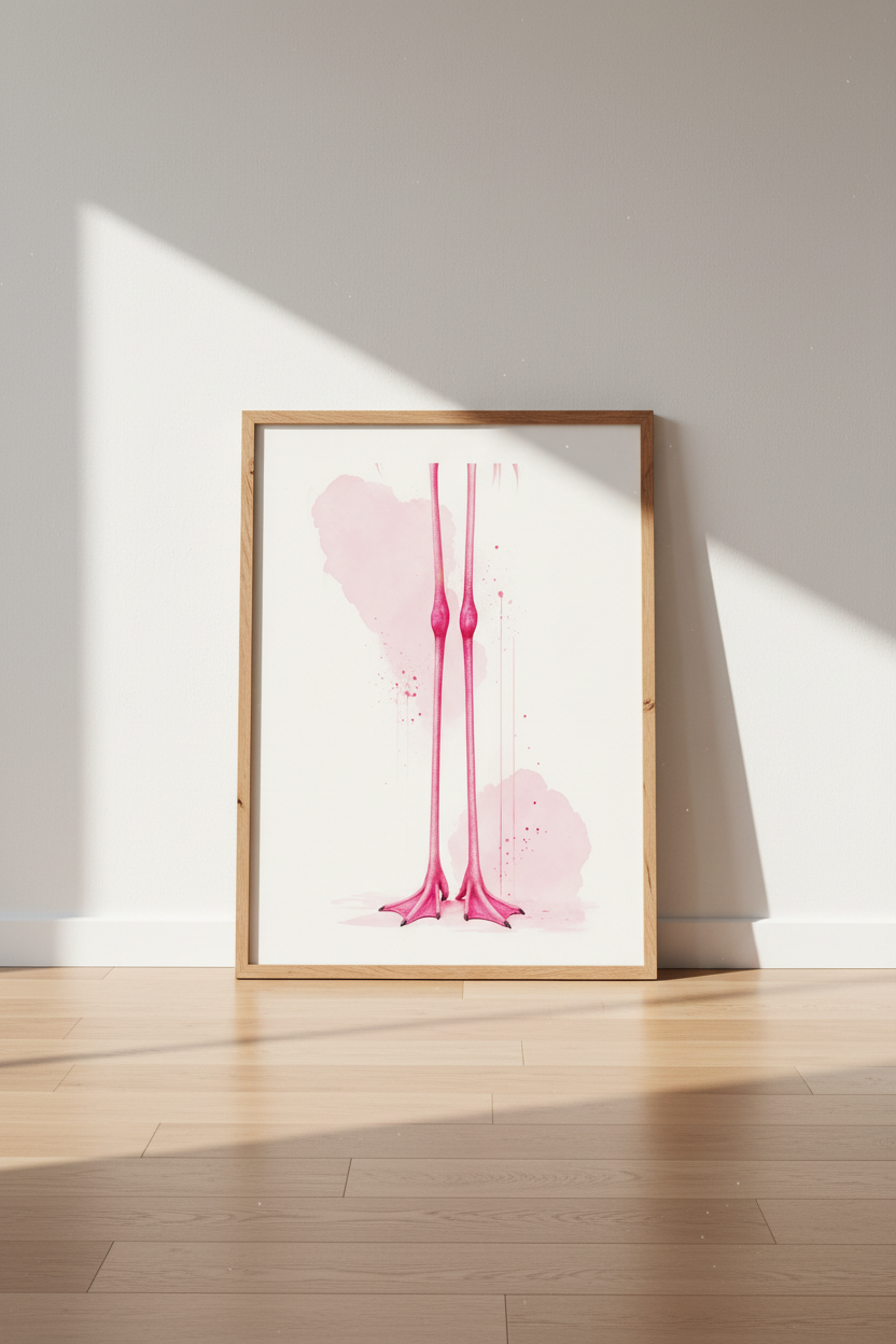 Pink Flamingo Legs Art Print | Modern Watercolor Splash, Living Room Poster