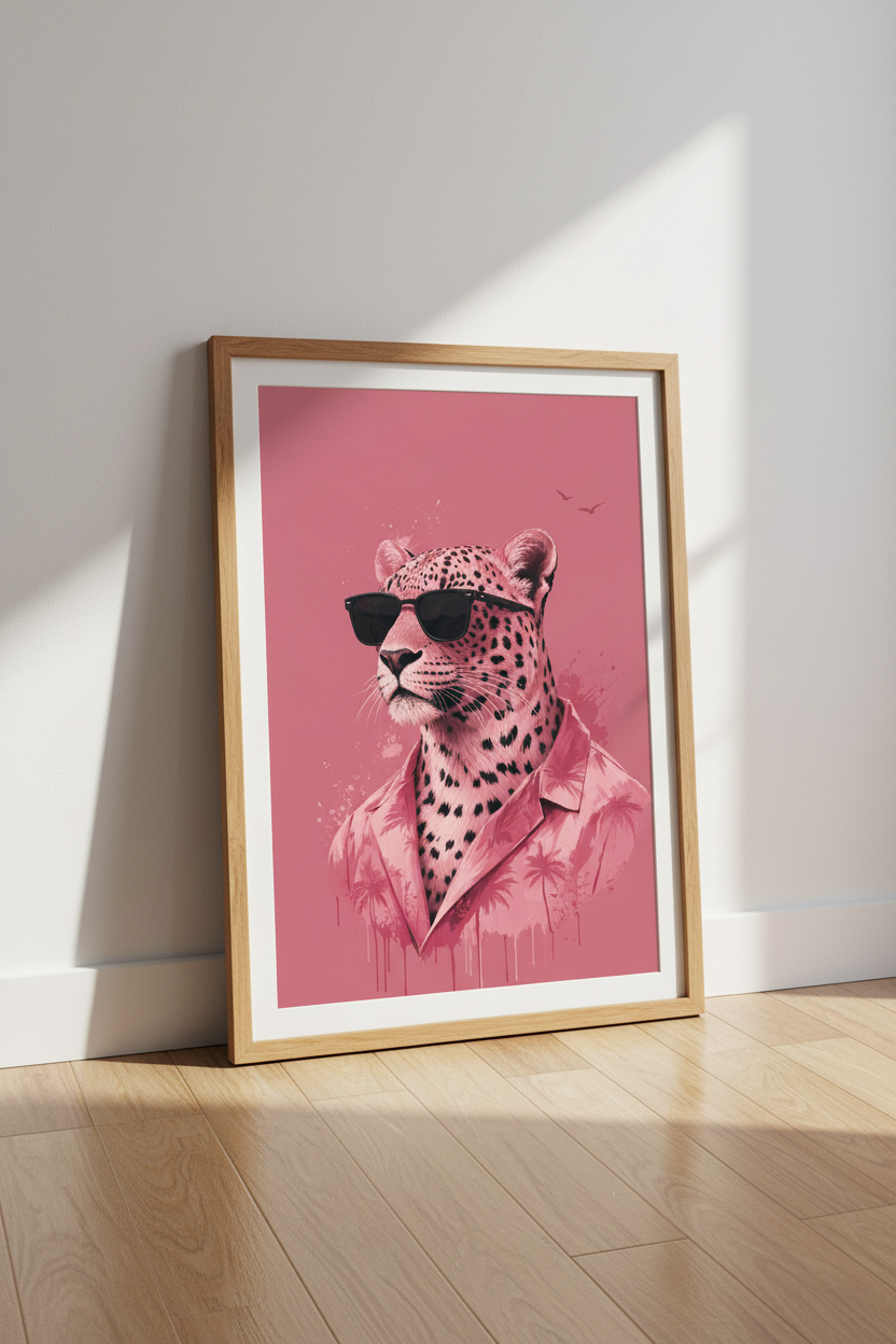 Pink Leopard Wall Art | Tropical Animal Print, Maximalist Preppy Room Decor