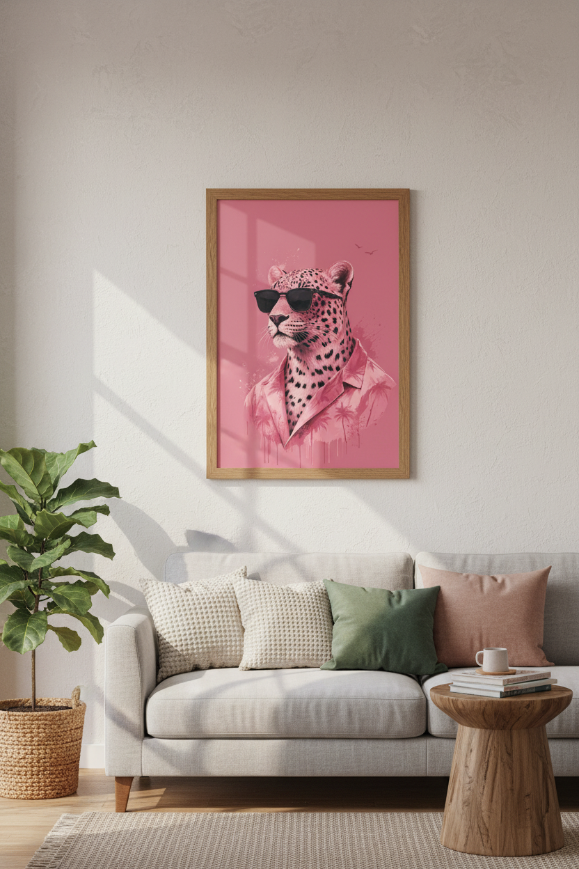 Pink Leopard Wall Art | Tropical Animal Print, Maximalist Preppy Room Decor