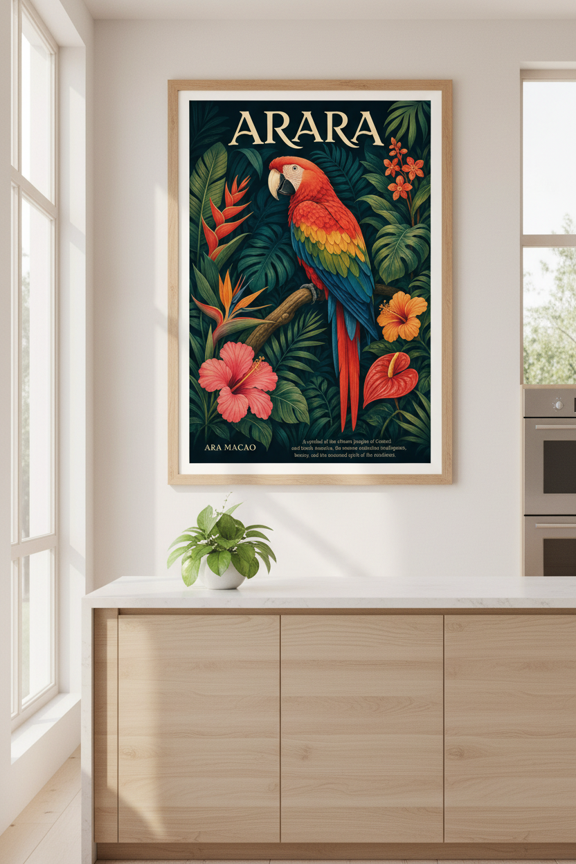 Macaw wall art | Tropical palette, living room decor