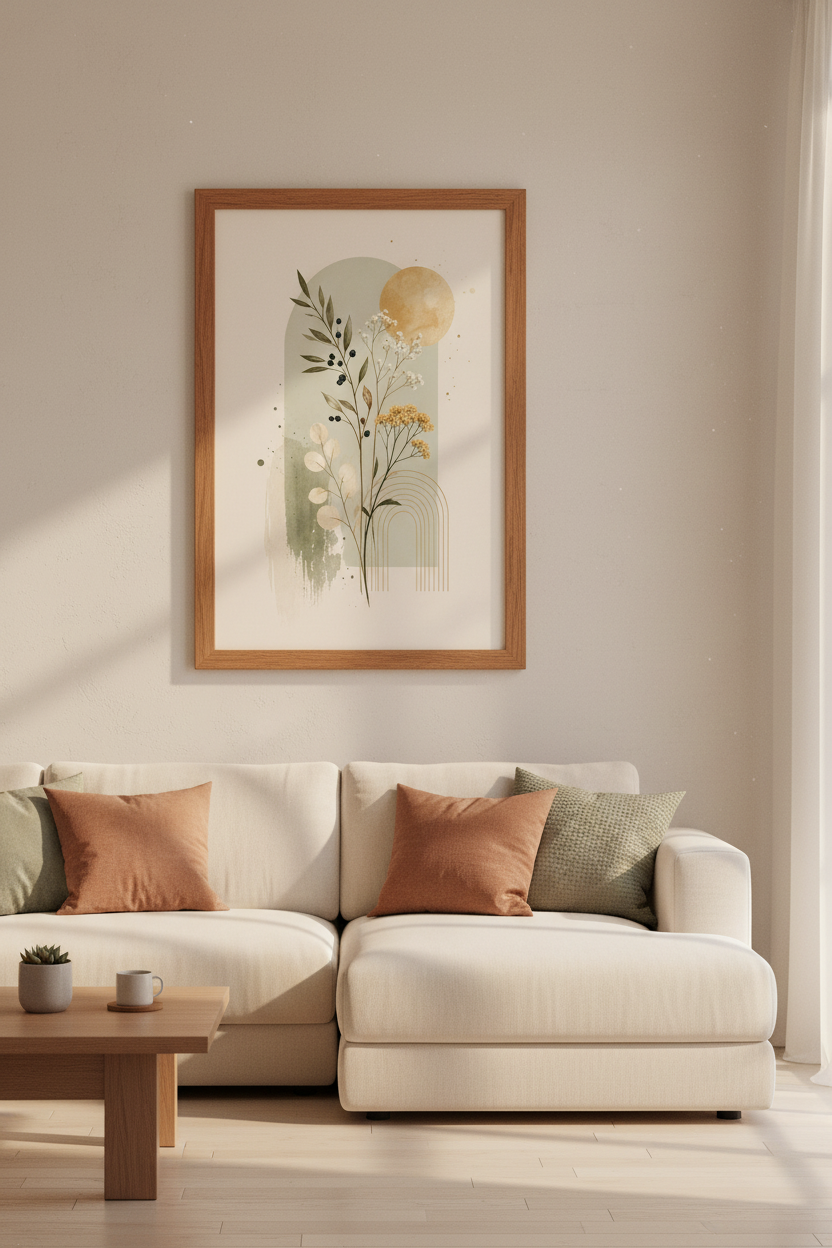 Boho Botanical Arch Wall Art | Sage Green Floral Poster | Modern Living Room Decor