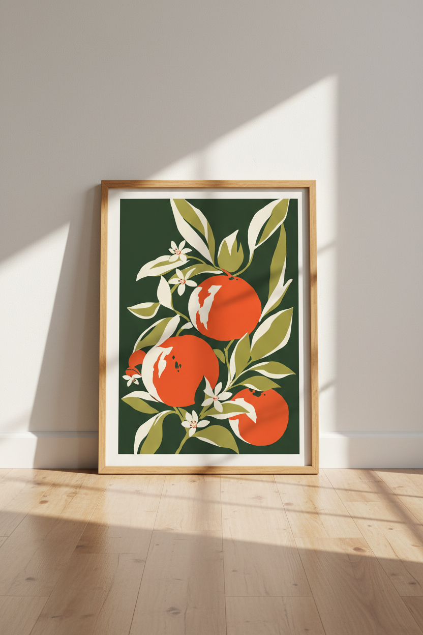Orange Fruit Wall Art | Modern Botanical Citrus Print, Kitchen & Dining Room Decor