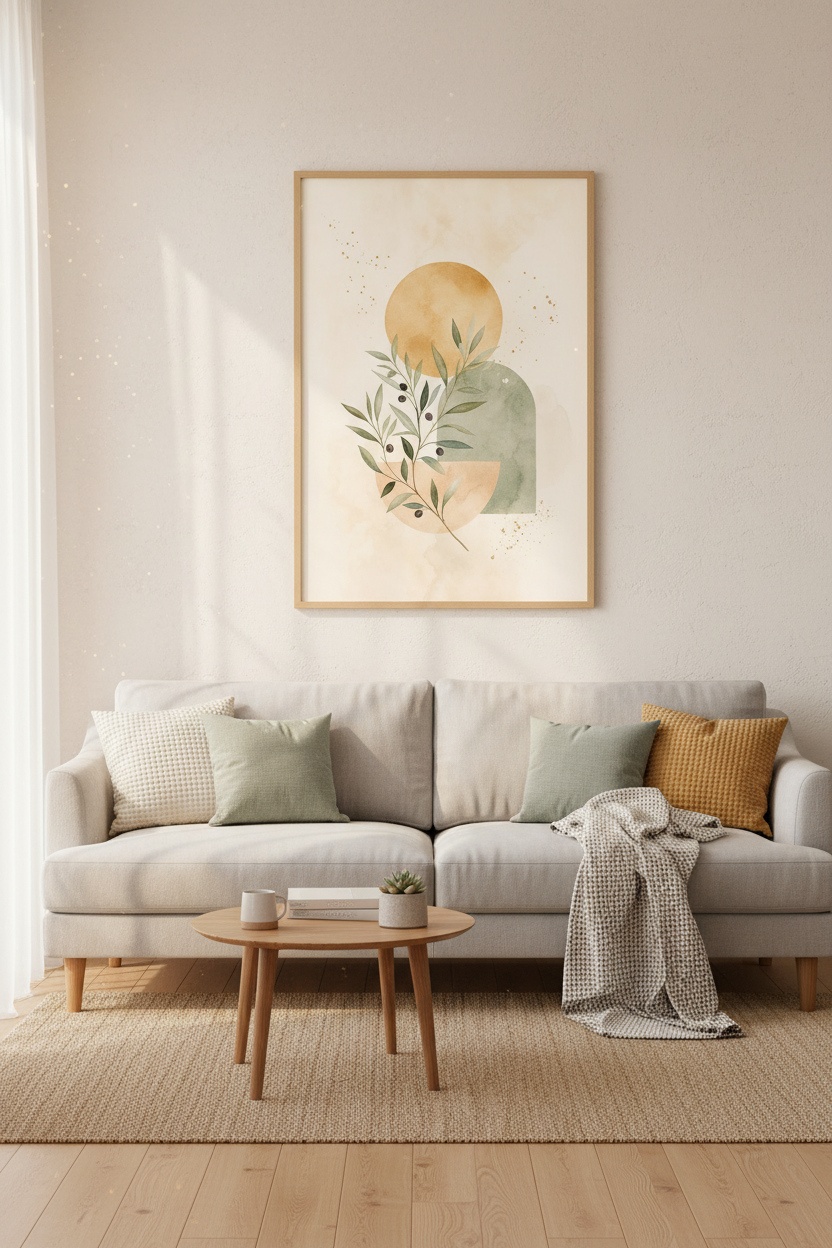 Abstract Olive Branch Print | Boho Botanical Wall Art | Sage Green Living Room Decor