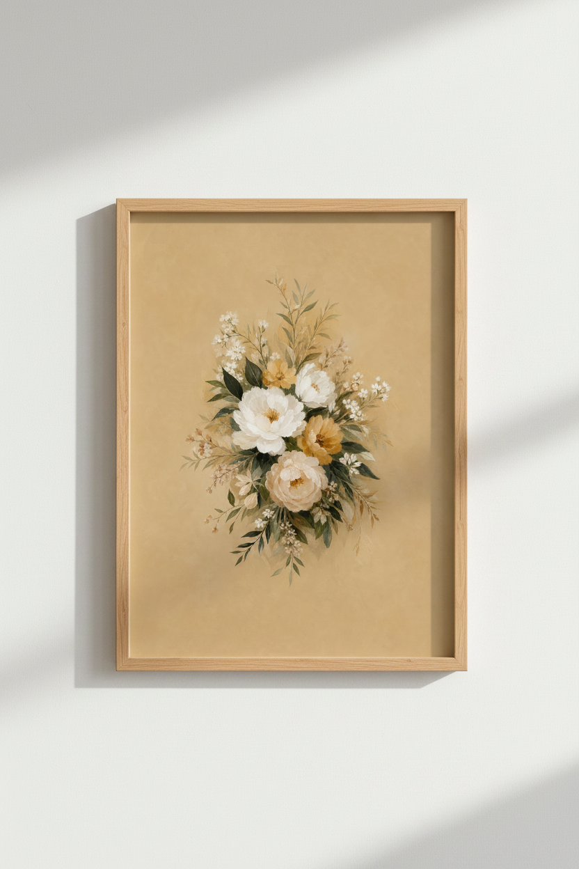 Boho Floral Wall Art Print | Living Room Decor | Warm Aesthetic Poster