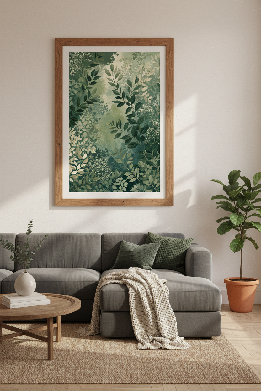 Sage Green Botanical Leaves Wall Art | Forest Garden Decor | Earthy Aesthetic Poster