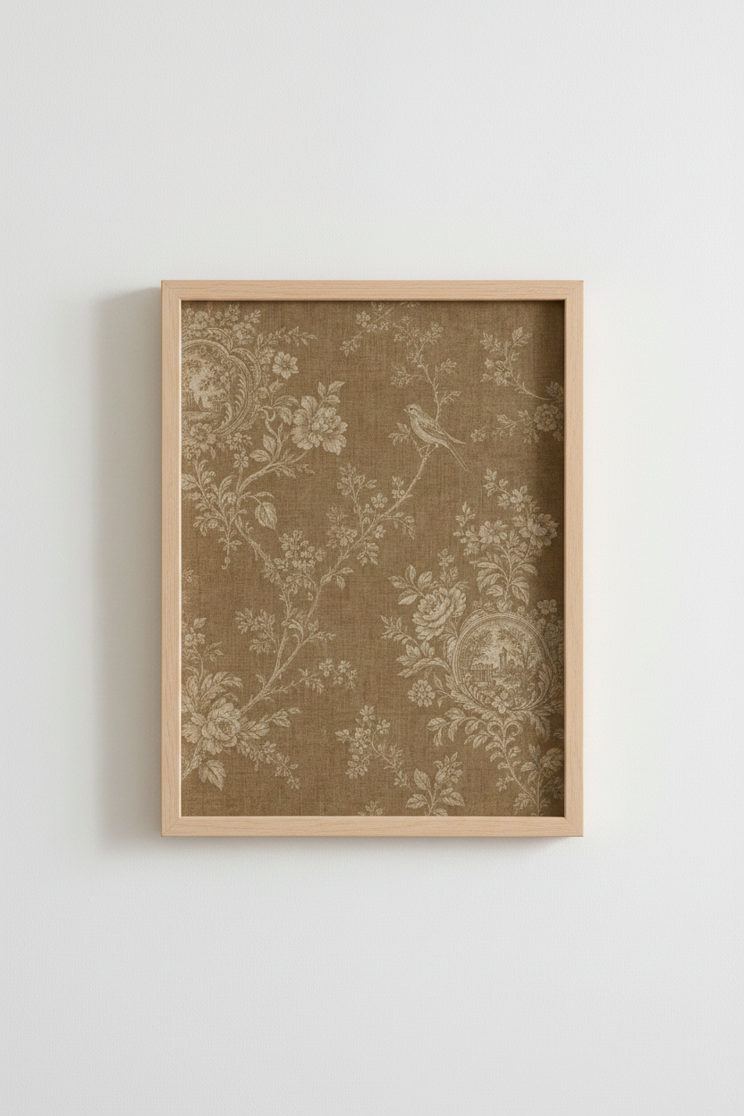 Botanical Poster | Toile Brown Pattern, Living Room Decor