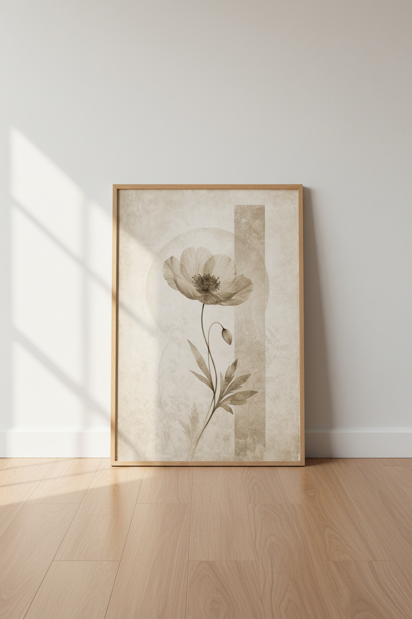 Poppy Botanical Wall Art | Abstract Neutral Sepia Print, Modern Minimalist Decor