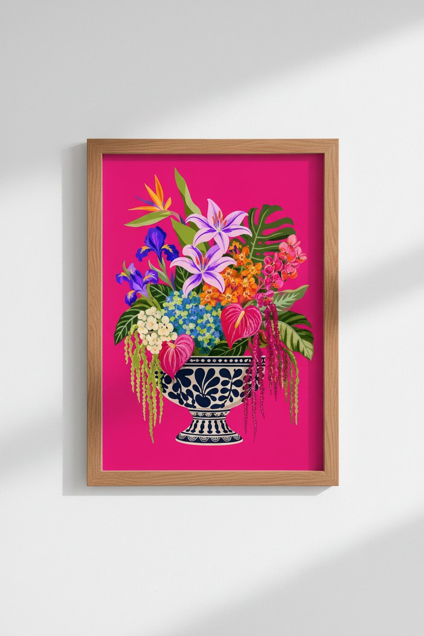 Minimalist Tropical Wall Art Print | Living Room Decor | Neon Pop Poster