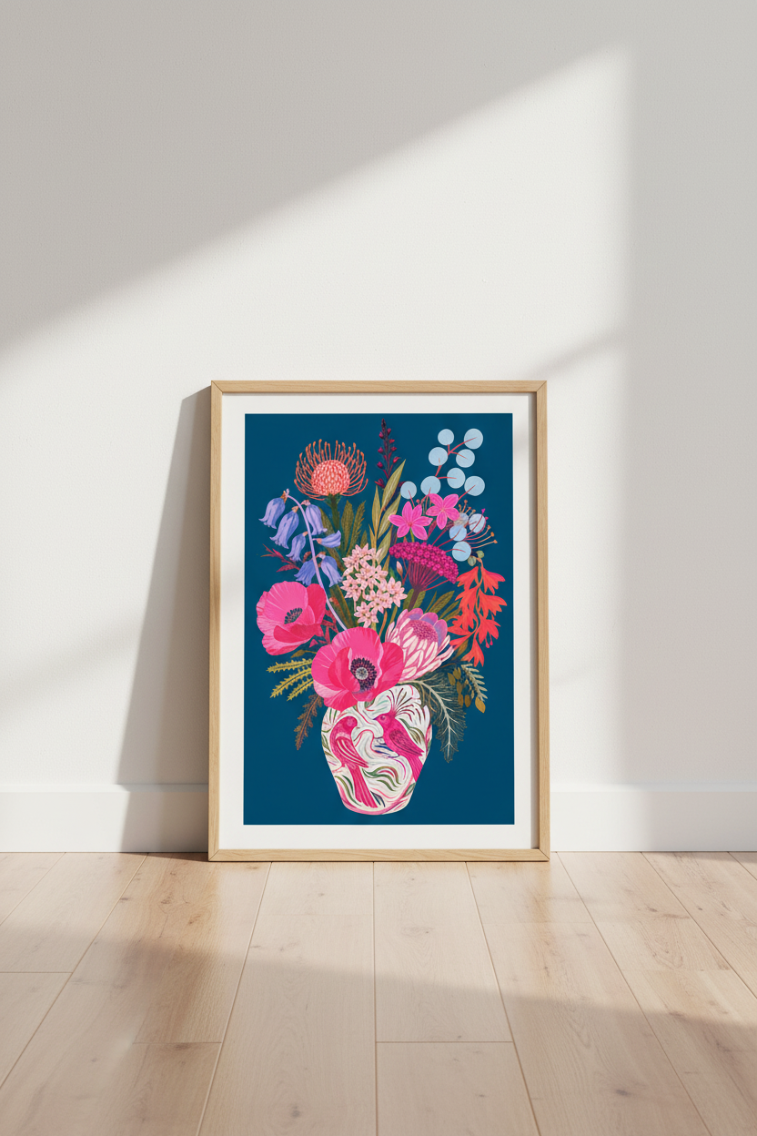 Vibrant Floral Wall Art Print | Living Room Decor | Bold Poster