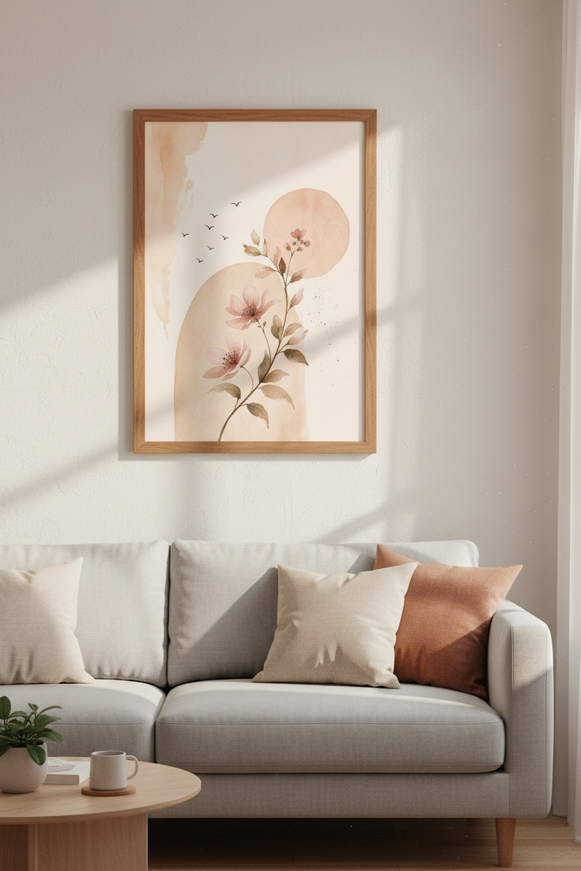 Minimalist Botanical Sun Wall Art | Terracotta Boho Floral | Modern Bedroom Decor
